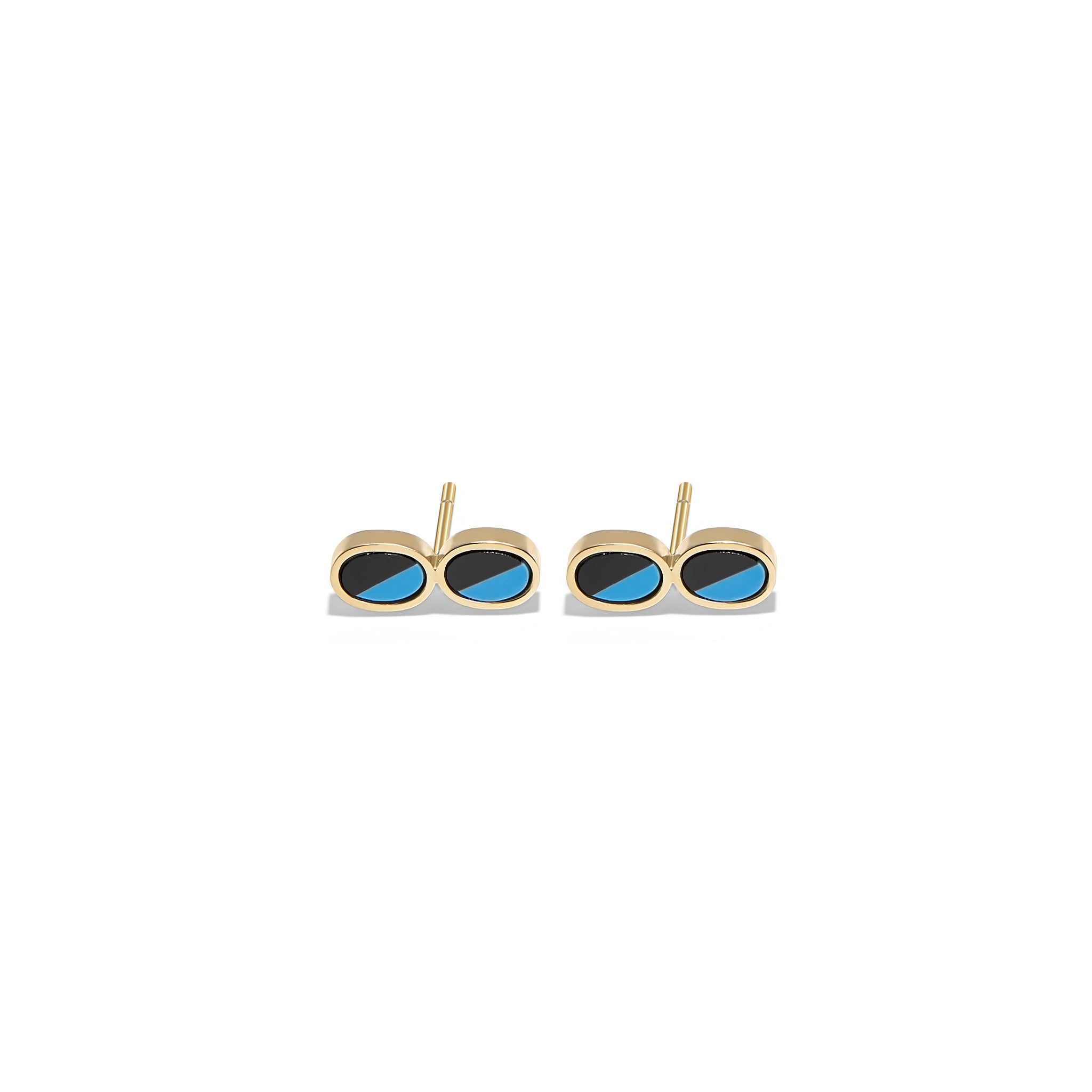 Explore our exquisite Astronomical Horizon Earrings crafted with Gold 800 and adorned with Onyx and Turquoise inlay.